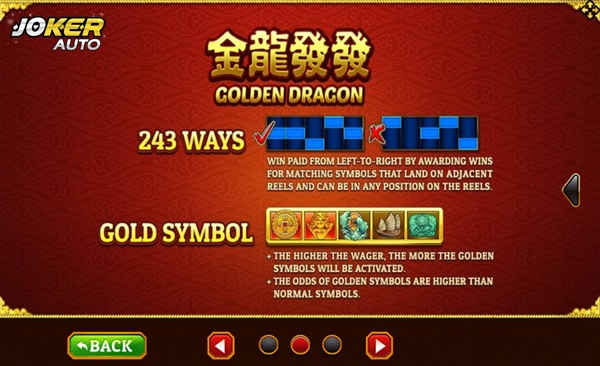 ไลน์การชนะรางวัลเกม Golden Dragon